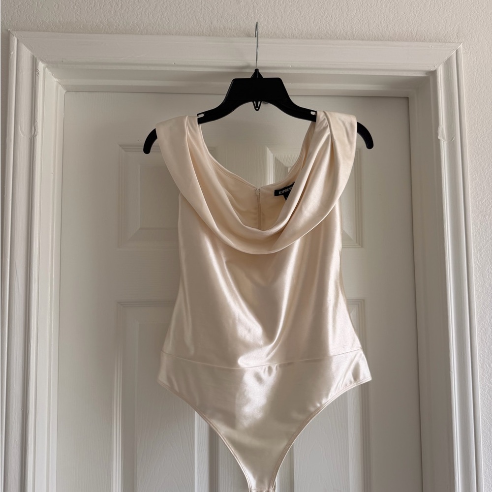 Express NWT Draped Cowl Neck Bodysuit in Soft Cream